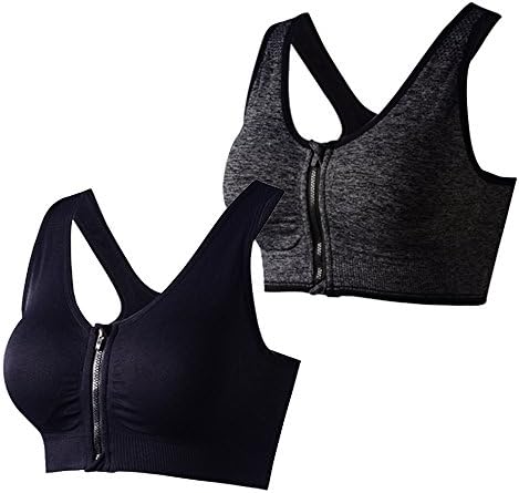 VIQIYA Women’s High Impact Sport Bra Removable Padded Breathable Gym and Yoga Racerback With Zipper Front (M, Black+Gray)