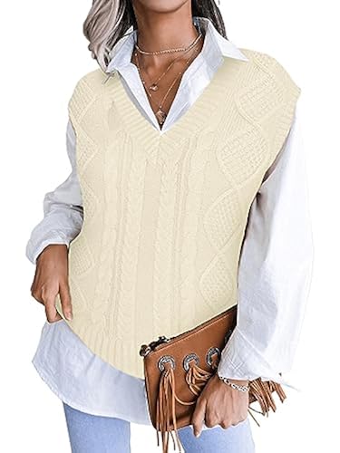 Spicy Sandia Women's V Neck Sweater Vest Sleeveless Solid Cable