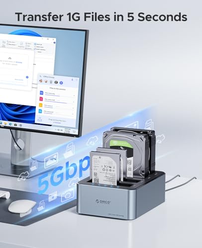 ORICO Aluminum Clone 4 Bay Hard Drive Dock, USB C Hard Drive Docking Stations for 2.5/3.5" SATA SSD/HDD up to 20TB, Offline Cloning Dock (6646C3-C)
