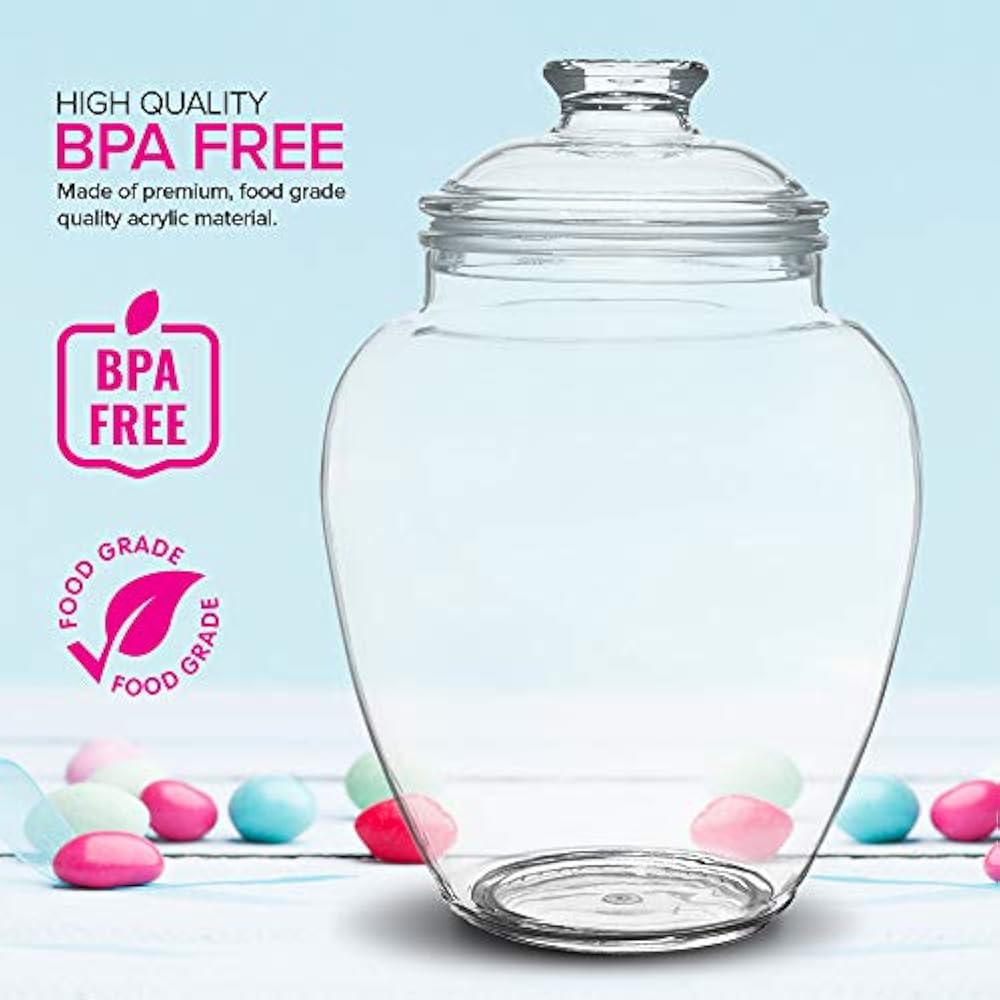 128Ounce Candy Jar With Lid, Premium Acrylic Clear Apothecary Jar