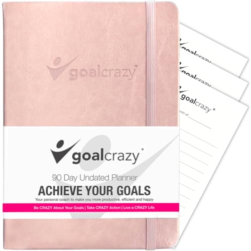 Goal Crazy Undated Daily Planner - 90 Day A5 Diary 2023, Planner Diary for Busy Schedules، Productivity Habit Tracker, Inspirational, Daily Life Planner Almond Pages (Rose Gold) — image 1