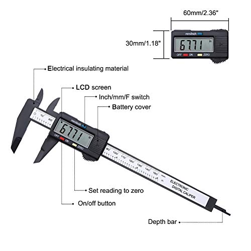 OCGIG Digital Caliper Carbon Fiber Vernier Caliper 0-6 Inches 150mm with Large Clear LCD Screen Inch/Millimeter Conversion - Thumbnail 6
