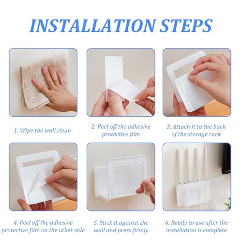 Wall Mount Wifi Router Storage Box, Carbon Steel Hidden Rack With Cable Management, No-Drill Installation Wlan Adjustable Organizer For Home And Office Decoration