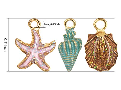 30 PCS Colors Enamel DIY Jewelry Necklace Bracelet Pendants, Charms Conch Starfish Sea Shell Mixed for Jewelry Making (30PCS C) - Thumbnail 4