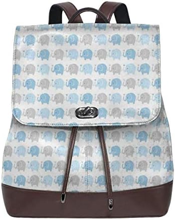 Women's Leather Backpack,Cartoon Elephants Nursery Animals with Heart Motifs Cute Wildlife,School Travel Girls Ladies Rucksack