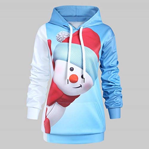 Women's Christmas Casual Long Sleeve Cartoon Snowman Printed Big Pocket Hoodie Pullover Sweatshirt T-Shirt Tops Blouses (S-5XL)
