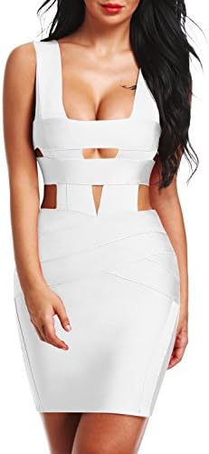 Beateen Women's White Cut Out Deep V Bandage Bodycon Dress BT11048-1 (XS, White)