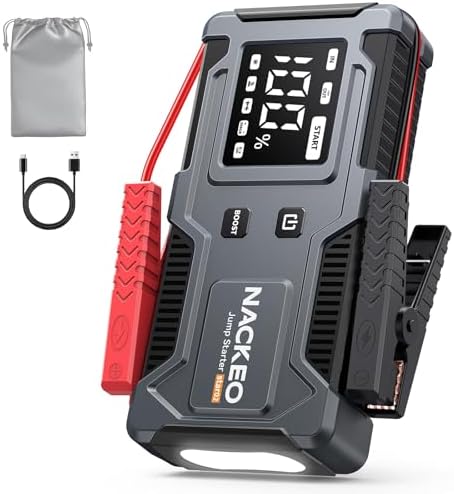Starthilfe Powerbank 8000A,12V Batterie Booster (bis zu 9L Benzin und 7L Diesel), Auto Starthilfe mit integriertem Starthilfekabel, LED-Lampe & Display – ideal für SUV, Motorräder, Rasenmäher