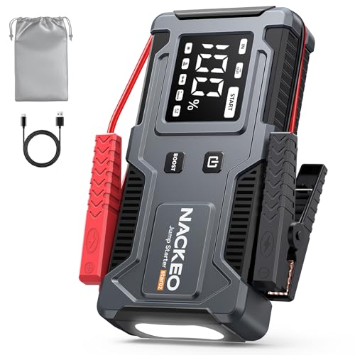 Arrancador de Coches 8000A, Arrancador de Baterías de Coches 12V (para 9.0L de Gasolina o 7.0L de Diésel) Jump Starter con Cables Integrados, Linterna LED de Emergencia, Espera Larga, Carga Rápida