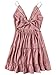 SheIn Women's V Neck Spaghetti Strap Lace Back Tie Embroidery Ruffle Hem Swing Skater A Line Dress X-Large Pink