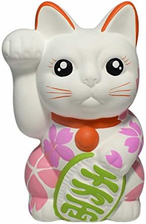 Seto Ware 6.1'' Sakura Painted White Maneki Neko Right Hand