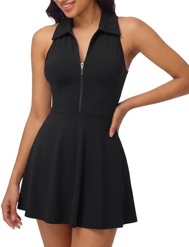 black athletic dress with shorts Essential Dress With Built-In Shorts - Black