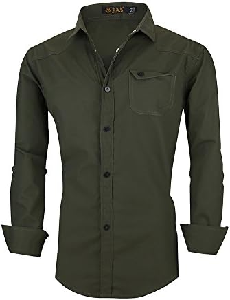 Mens Dress Shirts Lovelelify Cotton Shirt Casual Button Down Shirts US M/Asian 3XL Army Green 3307