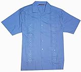 Havanera Men's Short Sleeve Guayabera Shirt, Blue Bell, Large