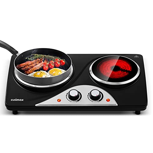 CUSIMAX Electric Stove Double Hot Plate1200W+900W Infrared Ceramic Plate for Cooking, Dual Temperature Control Cooktop Burner