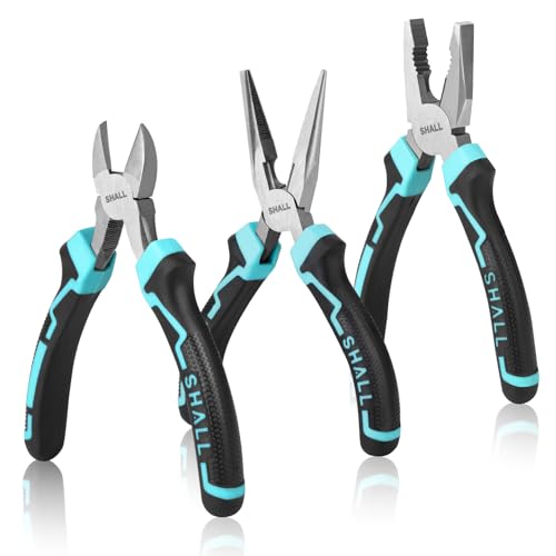 SHALL 3-Piece Pliers Set, 160mm Long Nose Pliers, 160mm Diagonal Cutter Plier, 180mm Combination Plier with Soft Grip - for DIY, Home & Mechanical Repairs