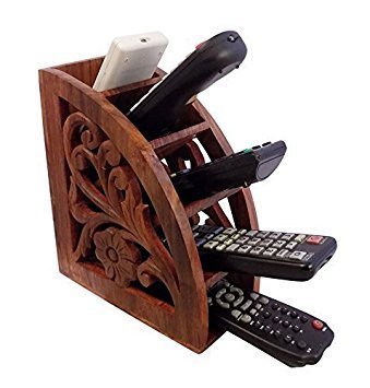 Wooden multi remote control holder with 5 slote, a/c tv…