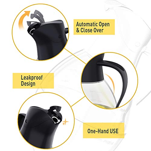 Oil Dispenser Bottle,Updated Cooking Container Bottle 20.5 oz Glass Olive Oil Dispenser Non-Drip Kitchen Vinegar Barbecue Marinade Dispenser Bottle With Scale and Non-Slip Handle for Kitchen (Black)