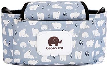 Stroller Bag Organizer - Universal That Fits For All Strollers - With Baby Wipes Holder Plus Easy Access Front Flip Lid - Gray Polar Bear Design