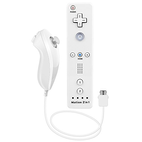 RC02 Wii Remote Plus and Nunchuk Controller, Built-in Motion Plus Remote controller with Silicone Case For Nintendo Wii/Wii U-White (Third-product Manufacturing)