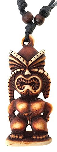 Tiki Man Pendant - Tiki God Amulet - Totem Necklace - Good Luck Charm Jewelry - Adjustable Cord