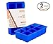 Silicone Ice Cube Trays - 8 JUMBO Cubes Molds - Pack of 2 Flexible and Bendable Easy Release, Food Grade BPA Free Material - Blue - by Bovado USA
