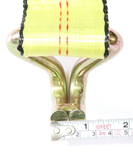 DKG-304 Yellow Heavy Duty Double J Hook Wheel Strap with Ratchet - Over Tire Wire Hook Car Hauler Tie Down - Auto Transporter Trailer Strap with Steel Ratchet - Working Load Limit of 3330 LB (2 Pack)