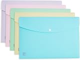 Oxford A4 Plastic Document Popper Wallets Assorted Pastel Pack of 5