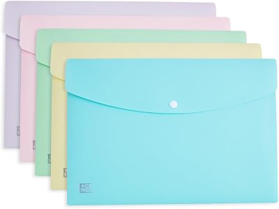 Oxford A4 Plastic Document Popper Wallets Assorted Pastel Pack of 5