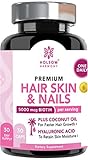 Biotin 5000 mcg - Hair Skin and Nails Vitamins - Biotin for Hair Growth with Coconut Oil - Vitamins for Women; Nail Growth and Strengthener + Glowing Skin - Made in USA (One Pill A Day) 30 V Caps