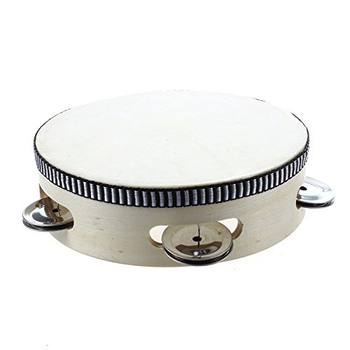 image for Musfunny Hand Held Tambourine Drum 6 inch Bell Birch Metal Jingles Per
