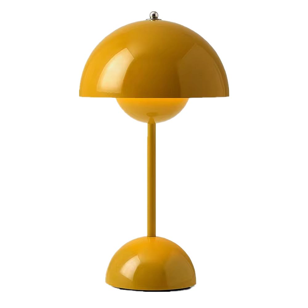 TRIXES Rechargeable Mustard Yellow Mushroom Table Lamp - Portable Cordless Lamp - 2000mAh USB Chargeable - Lounge, Bedroom, Home Décor