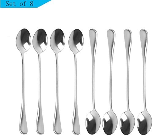 NNYCo Stainless Steel Long Handle Ice Cream Spoon for Tea, Coffee, Smoothies, Set of 8