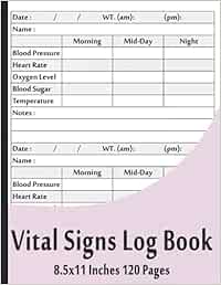 Vital Signs Log Book: Vital Signs Log Book For Nurses, Complete Health Monitoring Record Log for Blood Pressure, Blood Sugar Tracker, Heart Pulse Rate Recorder, 8.5