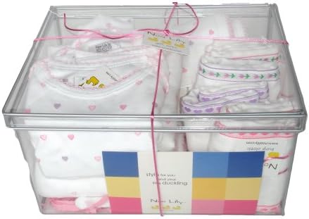 Noa Lily Large Layette Gift Basket, Pink Hearts, 6 Months