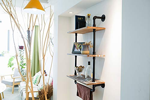 DOFURNILIM Industrial Retro Wall Mounted Iron Water Pipe Shelf - Hung Bracket - DIY Storage Shelving Bookshelf - Wood Shelf (24" Width Wall Bookcases)