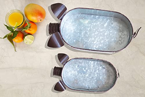 ShabbyDecor Galvanized White Washed Farmhouse Pig Tray Distressed Pig Bowl for Table Centerpiece Decor Set of 2