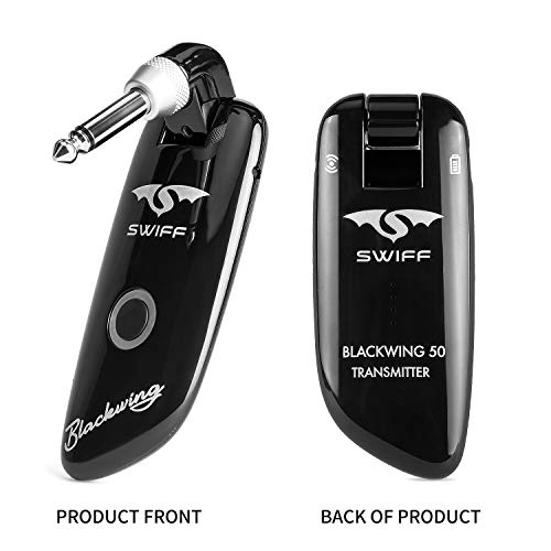 Swiff New UHF Blackwing Design Rechargeable Guitar Wireless Transmitter Receiver System - Max. 50M Transmission Range for Electric,Bass & Guitar (Black)