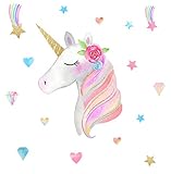 Arttop Colorful Unicorn Wall Decal, Horse Unicorn Sticker with Star Meteor As Embellishment, Adorable Gift for Girls Bedroom Decor,Pink