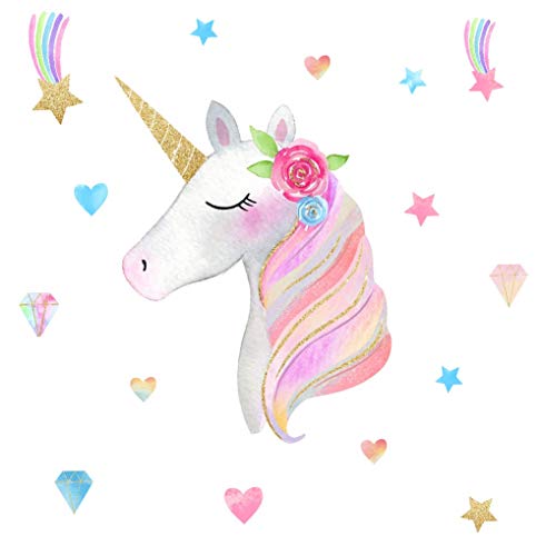 Arttop Colorful Unicorn Wall Decal, Horse Unicorn Sticker with Star Meteor As Embellishment, Adorable Gift for Girls Bedroom Decor,Pink