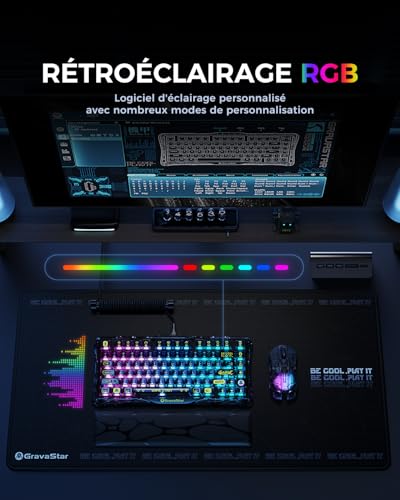 GravaStar Mercury K1 Lite Mechanical Gaming Keyboard with BT5.0/2.4G/Type-C, 75% Gasket RGB Backlit Gamer Keyboard, Pre-Lubricated Linear Switches, QWERTY (Black Transparent)