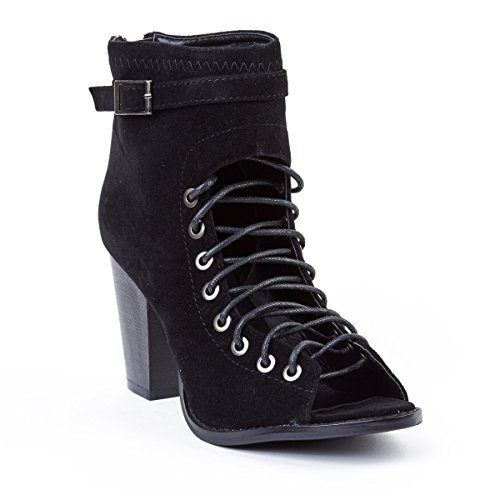 Yoki women suede high hills boots black color