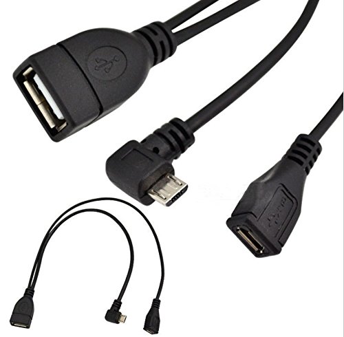 USB 2.0 A Female to Micro USB B male 90 degree angle + Micro 5 Pin female Host OTG Power cable