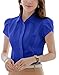 DPO Women's Cotton Collared Button Down Shirt Short Sleeve Work Blouse Royal Blue 18