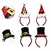 Christmas Headbands 4 Packs 9.5-11.8 inches, Christmas Bell Headband, Reindeer Antlers Headband with Bells, Xmas Tree with Star Headwear and Black Santa Hat Headband for Holiday Party, Fabric