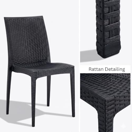 MARCOLO Modern Rattan Dining Chair, Outdoor & Indoor Wicker Chair, Lightweight Patio Seating Chair for Home, Balcony & Cafe (Black)