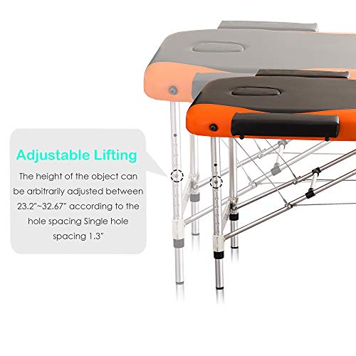 Massage Table Spa Bed Height Adjustable 3 Section Aluminum Salon Bed with Carry Bag, Black Red