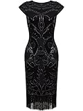 Vijiv Women 1920s Vintage Sequin Art Nouveau Deco Embellished Fringe Flapper Dress