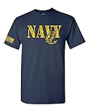 United States Navy Flag on Sleeve Men's T-Shirt - XL Navy/Gold Print (ATA1661)