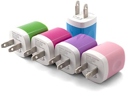 Wall Charger plug, MyGo2Shop 5 Pcs USB Wall Charger for android and iPhone 6 5 5s 5c 4s, Ipad 2 3 4, Ipad Mini, Ipod Touch, Ipod Nano, Samsung Galaxy S5 S4 S3 Note 2 3 (5 Pack Multi Color)
